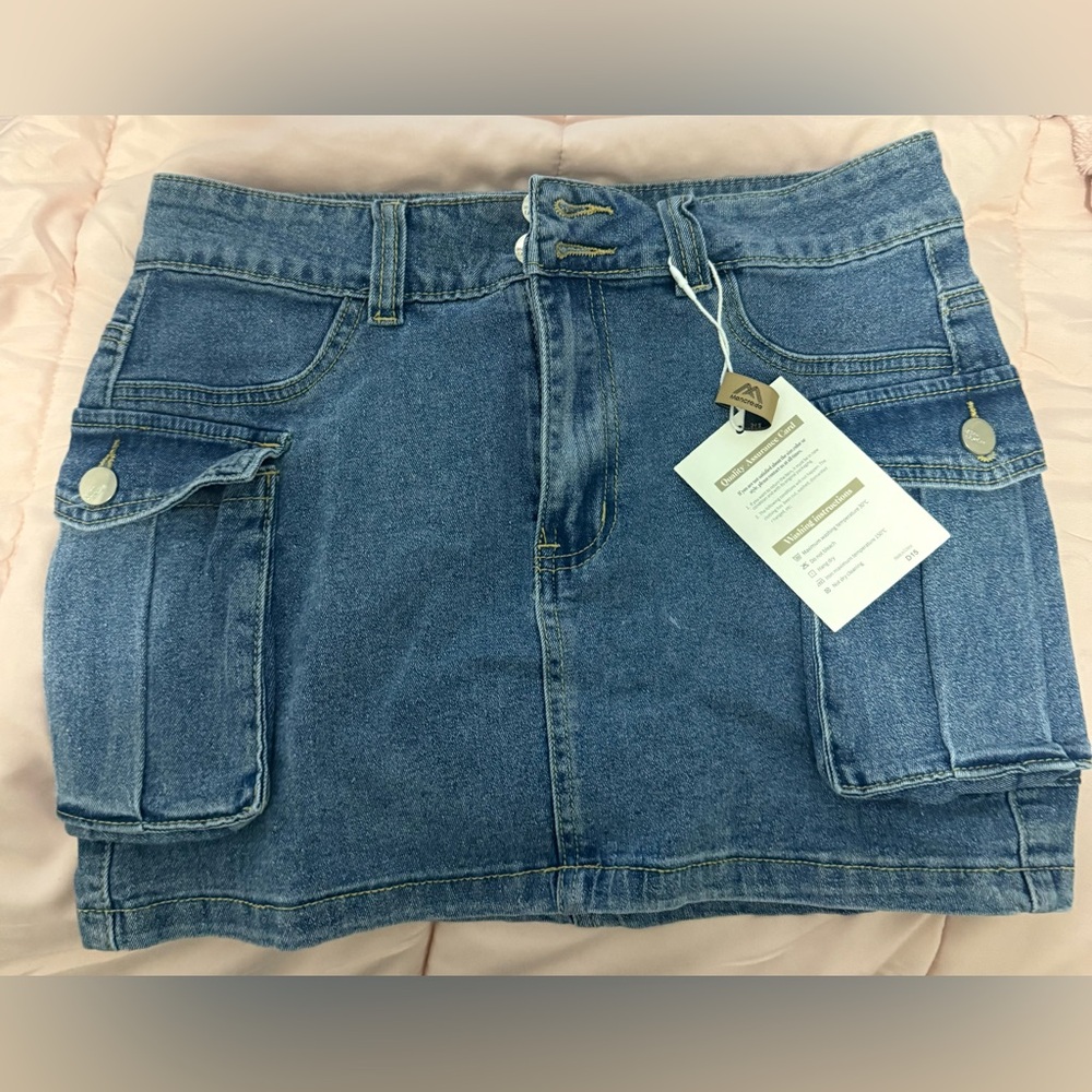 Denim Mini Skirt with Pockets